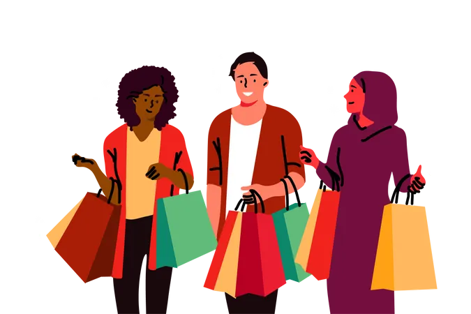 Girls doing shopping together  Illustration
