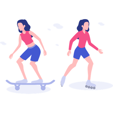Girls doing skate  Illustration