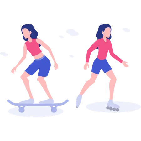 Girls doing skate  Illustration