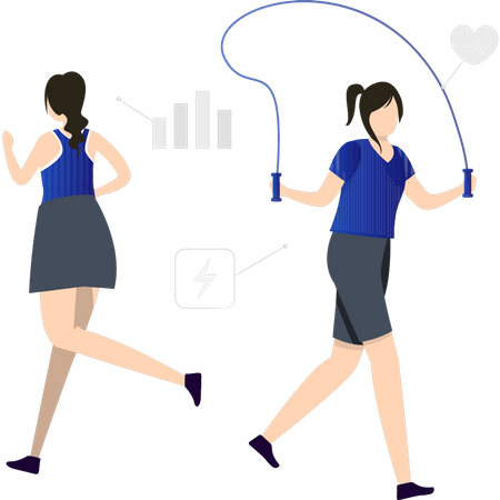 Girls doing skipping rope exercise  Illustration