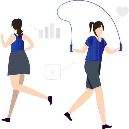 Girls doing skipping rope exercise  Illustration