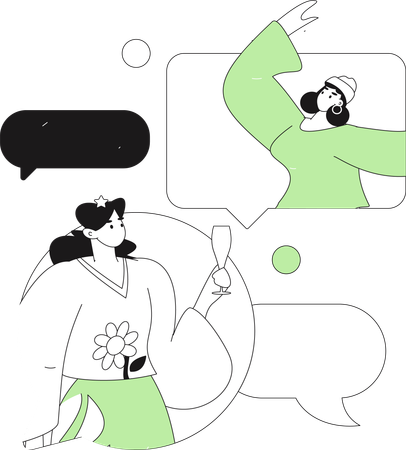 Girls doing social media communication  Illustration