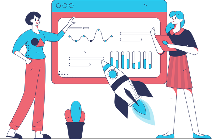 Girls doing startup analysis  Illustration