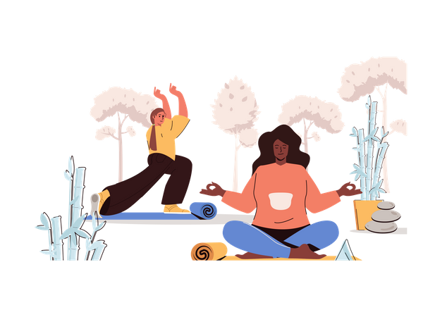 Girls doing yoga  Illustration