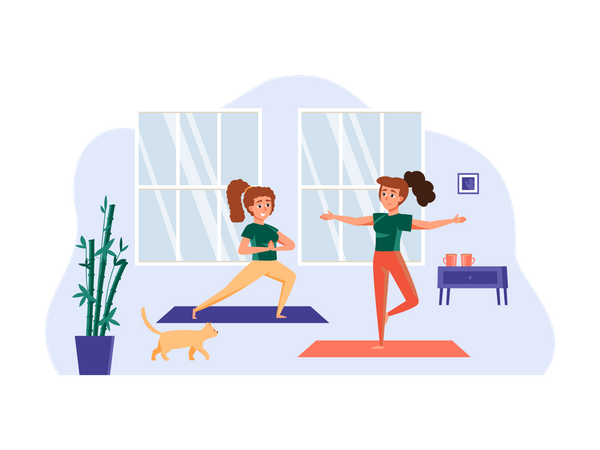 Girls doing yoga  Illustration