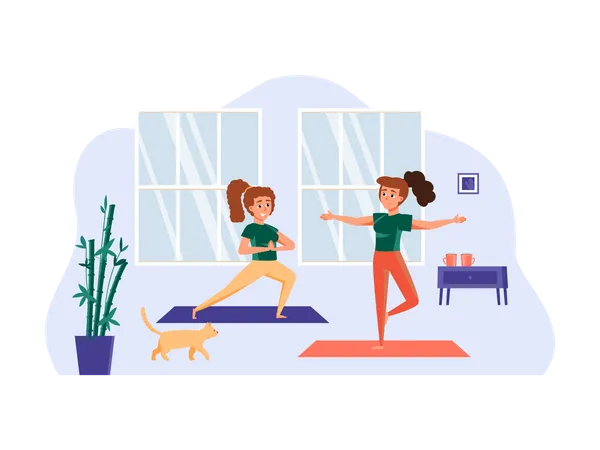 Girls doing yoga  Illustration