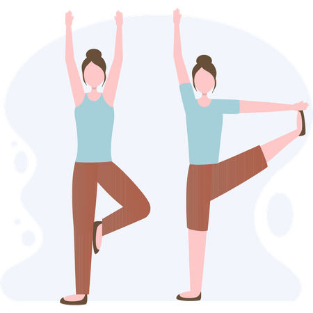Girls doing yoga in the morning and staying fit Illustration