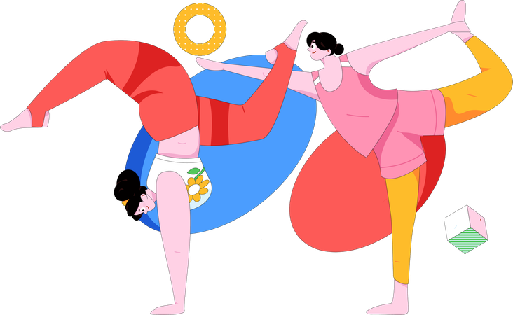 Girls doing yoga pose  Illustration