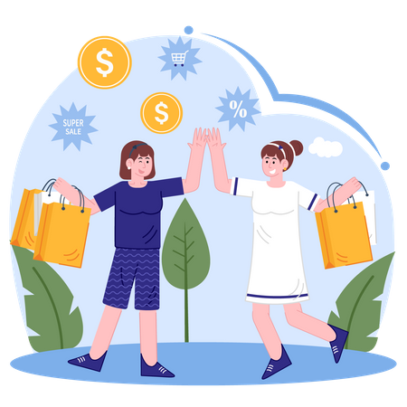 Girls Done Shopping  Illustration