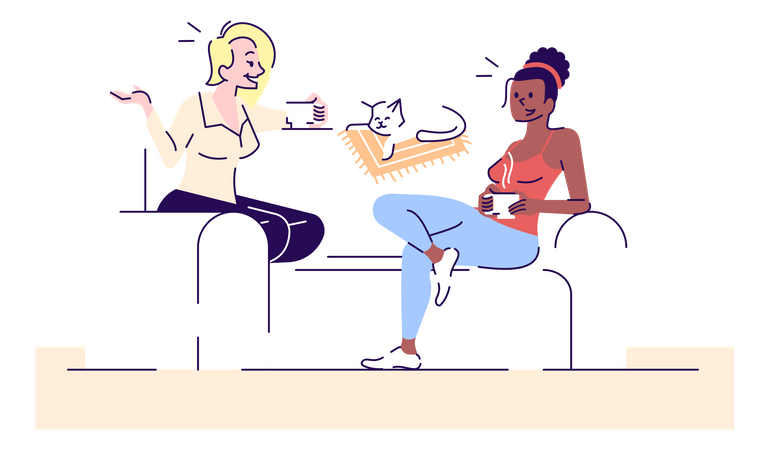 Girls drinking coffee Illustration
