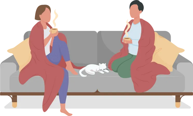 Girls Friends Drinking Tea And Relaxing Semi Flat Color Vector Characters Full Body People On White Cozy Atmosphere Isolated Modern Cartoon Style Illustration For Graphic Design And Animation Illustration