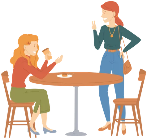 Girlfriend Sitting In Cafe Drink Tea Or Coffee Women Spend Time In Cafeteria Together Female Characters Relax And Communicate Friendship And Joint Pastime Concept Ladies Talking In Coffee Shop Illustration