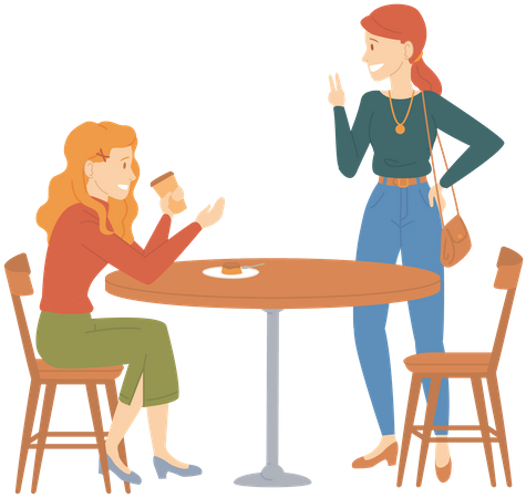 Girls drinking coffee at cafe  Illustration