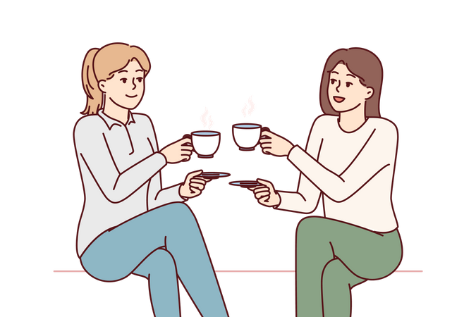 Girls drinking coffee together  Illustration