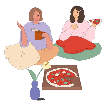 Girls eating pizza  Illustration