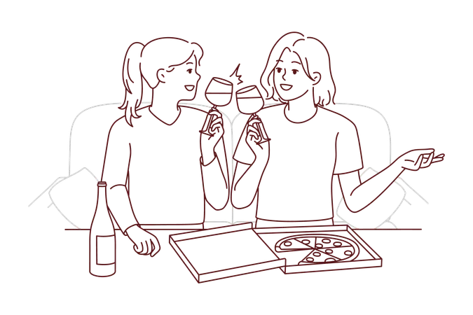 Girls eating pizza  Illustration