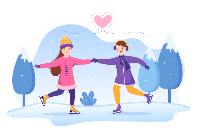 Girls enjoy doing ice skating  Illustration