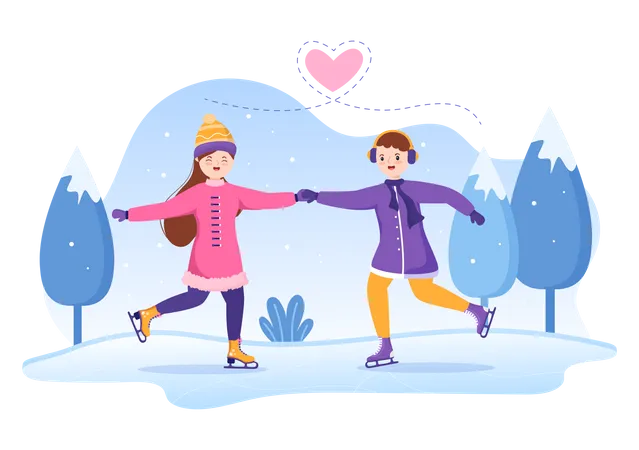 Girls enjoy doing ice skating  Illustration