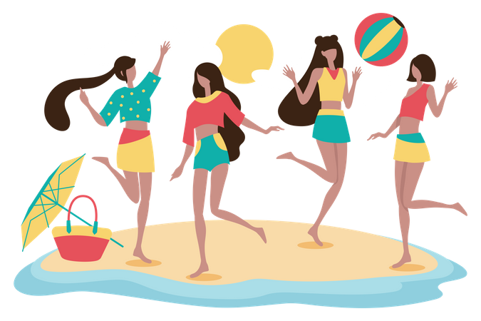 Girls enjoying beach party  Illustration