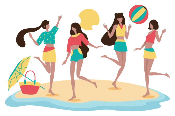 Girls enjoying beach party  Illustration