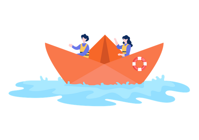Girls enjoying boat ride Illustration