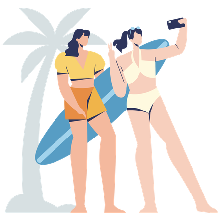 Girls enjoying Holiday Companion at beach  Illustration