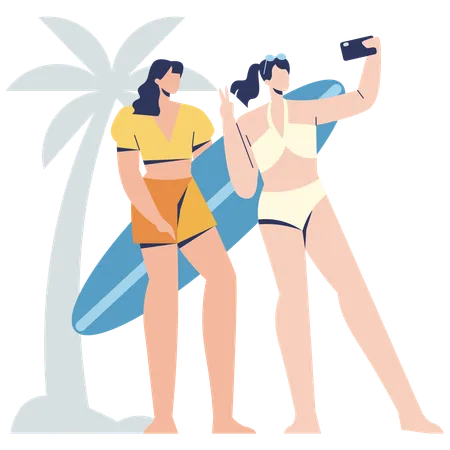 Girls enjoying Holiday Companion at beach  Illustration