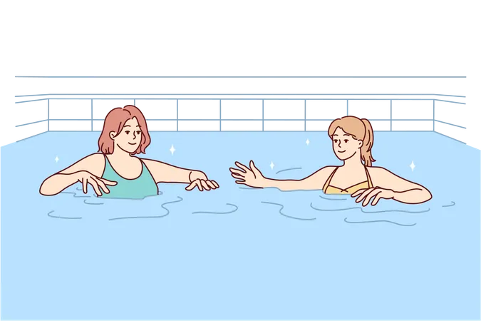 Girls enjoying in swimming pool  Illustration