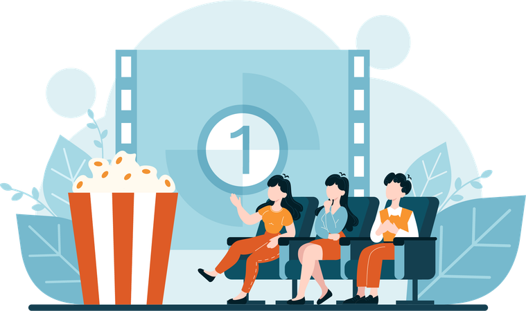 Girls enjoying movie in theatre  Illustration