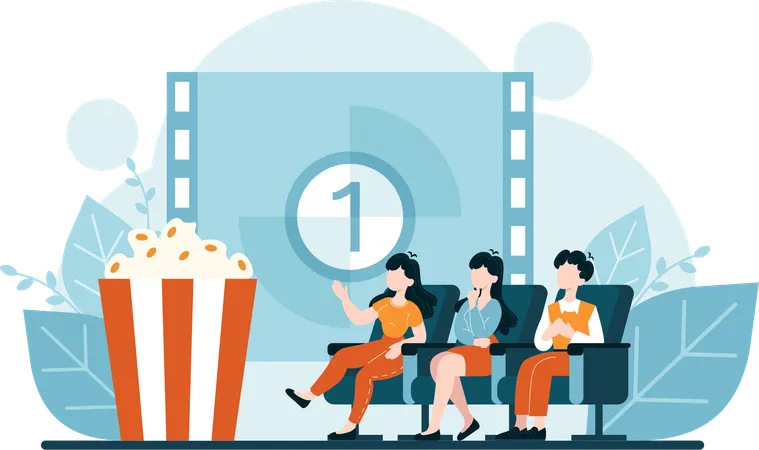 Girls enjoying movie in theatre  Illustration