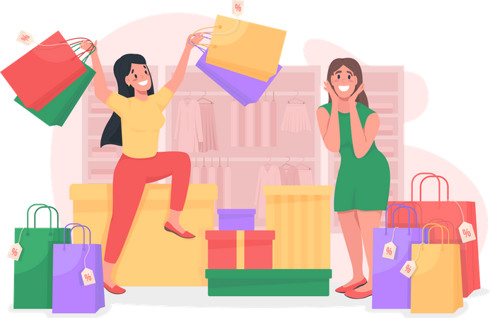 Girls enjoying shopping  Illustration