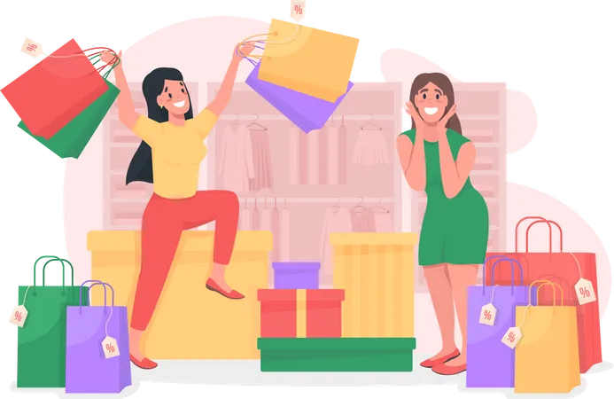 Girls enjoying shopping  Illustration