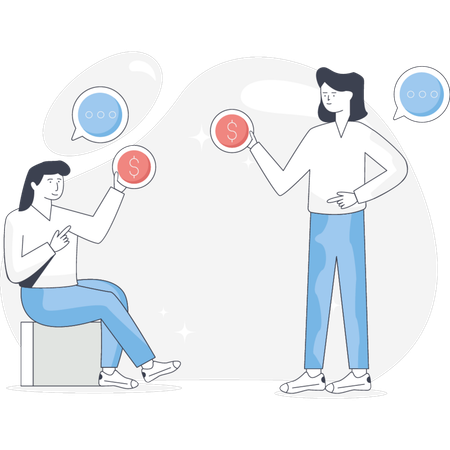 Girls Exchange Crypto Currency  Illustration