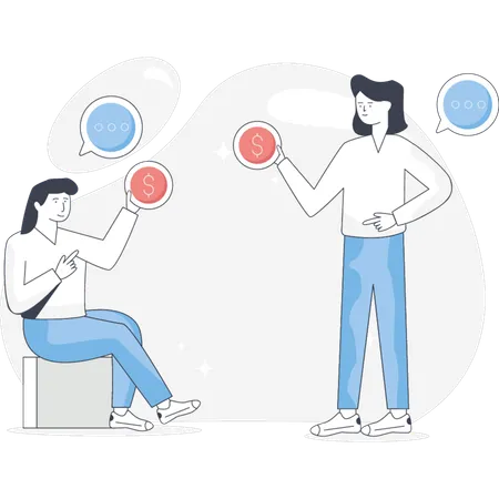 Girls Exchange Crypto Currency  Illustration