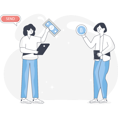 Girls Exchange Currency  Illustration