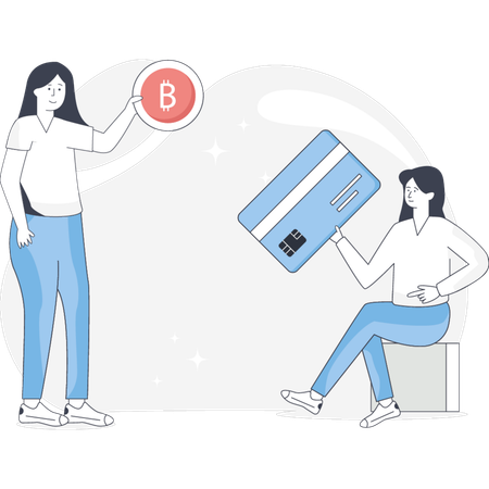 Girls Exchanging bitcoin Currency  Illustration