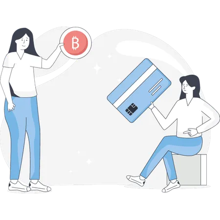 Girls Exchanging bitcoin Currency  Illustration