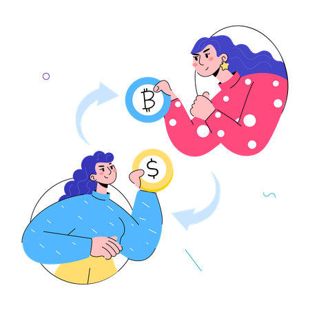 Girls Exchanging Currency  Illustration
