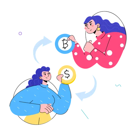 Girls Exchanging Currency  Illustration