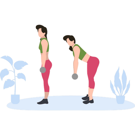 Girls exercise with dumbbells Illustration