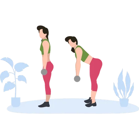 Girls exercise with dumbbells  Illustration