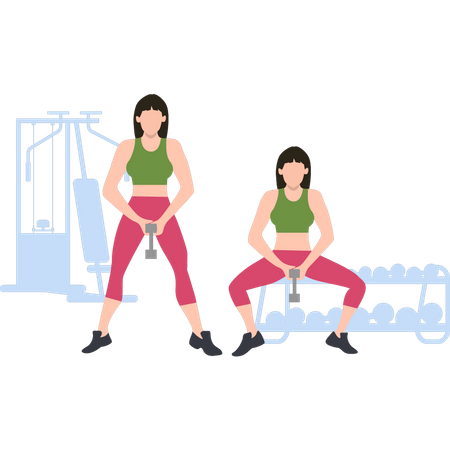 Girls exercising with dumbbells  Illustration