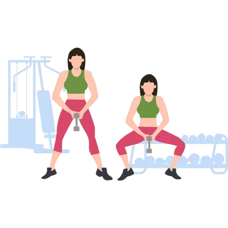 Girls Are Exercising With Dumbbells Illustration
