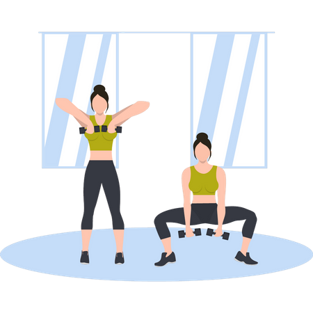 Girls exercising with dumbbells  Illustration