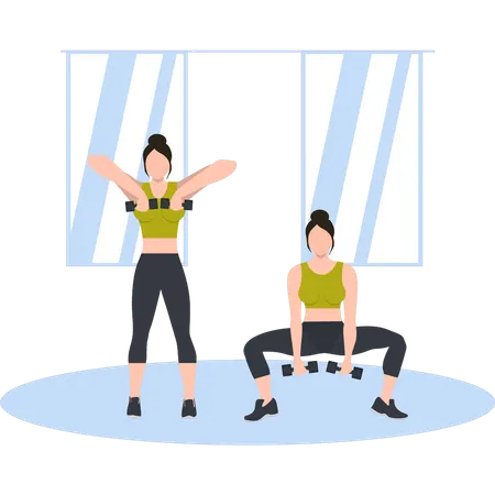 Girls exercising with dumbbells  Illustration