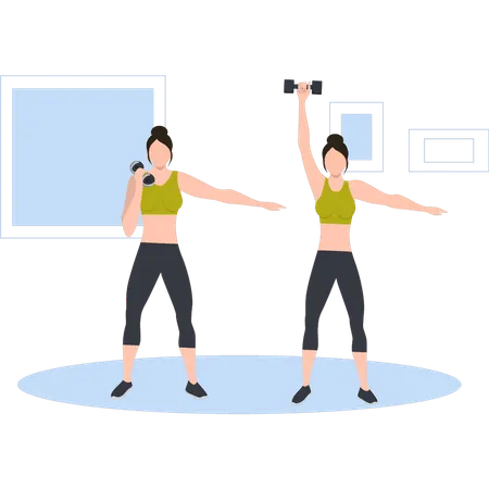 Girls exercising with dumbbells  Illustration