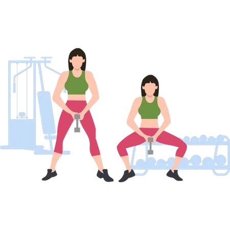 Girls exercising with dumbbells  Illustration