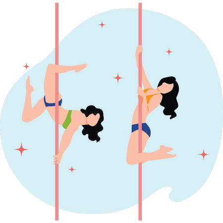 Girls exercising with poles  イラスト
