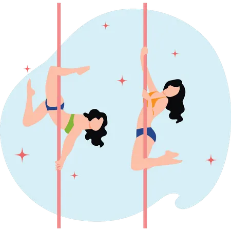 Girls exercising with poles  Illustration