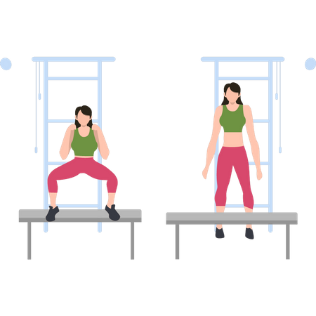 Girls exercising with tables  Illustration